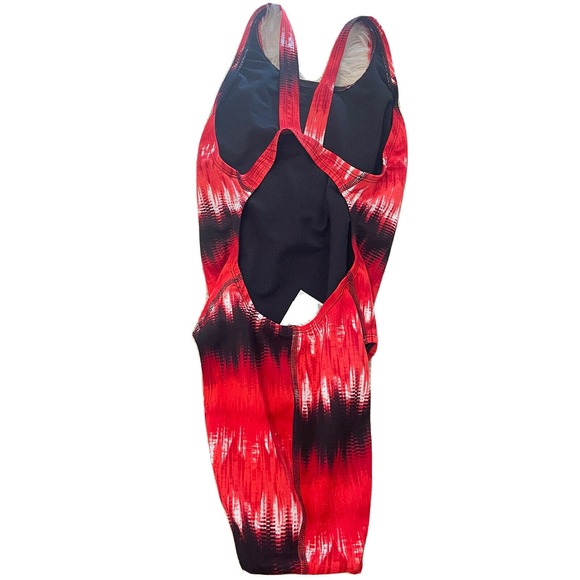 ADIDAS Graphic Stripe V Back Red Black White 1pc Swim Suit NEW Women’s Size 32 - Picture 5 of 5
